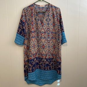ReneeC. Women's boho print mini dress, 3/4 sleeve, size large, USA made 🦋